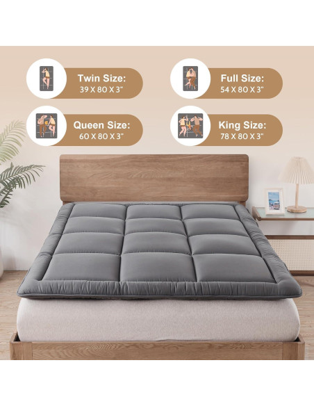 Colchón Futón de Suelo Japonés WhatsBedding Individual 7.62 cm Gris