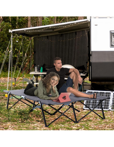 Cama Plegable para 2 Personas Oxford 600D Gris 127 cm