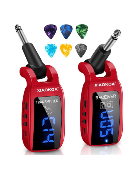 Sistema Inalámbrico de Guitarra XIAOKOA U12DX Rojo 15 Canales UHF
