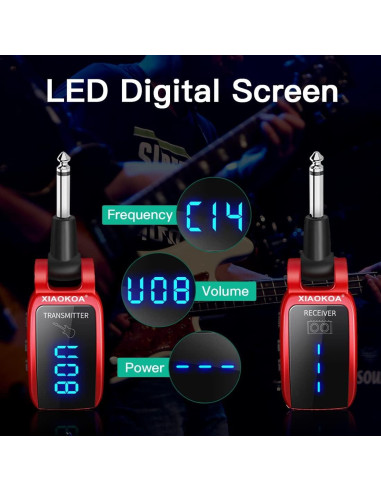Sistema Inalámbrico de Guitarra XIAOKOA U12DX Rojo 15 Canales UHF