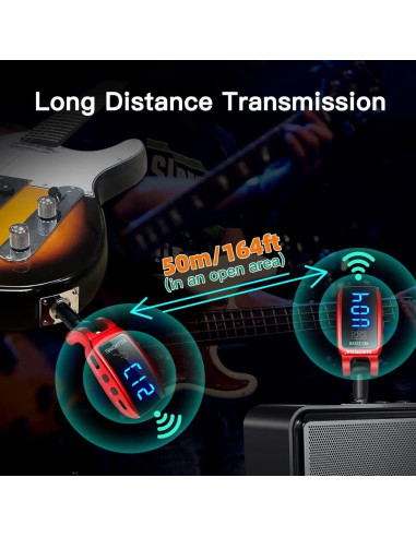 Sistema Inalámbrico de Guitarra XIAOKOA U12DX Rojo 15 Canales UHF