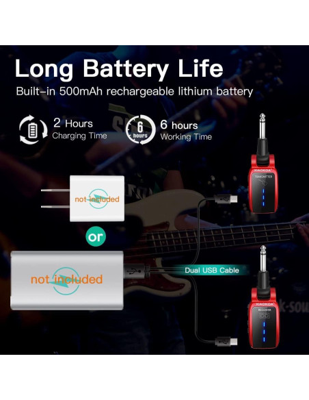 Sistema Inalámbrico de Guitarra XIAOKOA U12DX Rojo 15 Canales UHF