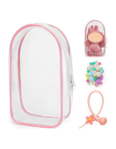 Bolsa de exhibición de muñecas PVC Rosa 19.5x10.5cm con llavero