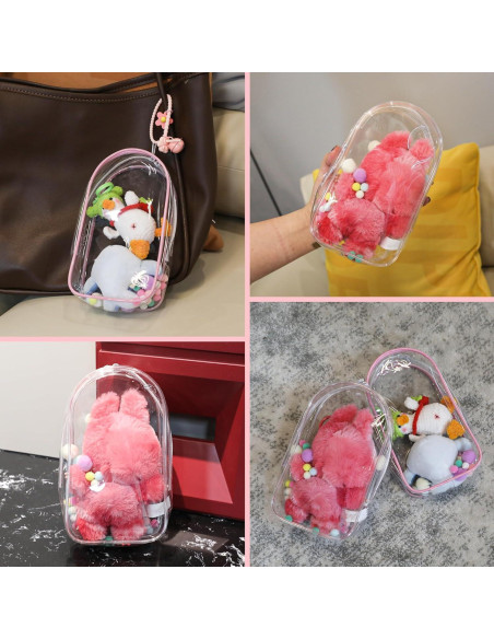 Bolsa de exhibición de muñecas PVC Rosa 19.5x10.5cm con llavero Bolsa de exhibición de muñecas PVC Rosa 19.5x10.5cm con llavero