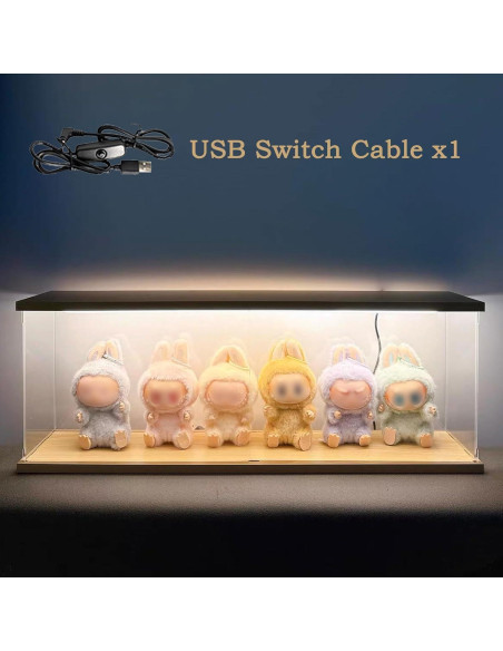 Caja de Exhibición Acrílica con Luz LED 60x10x20cm LABUBU