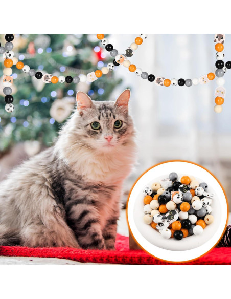 Waydress 200 Perlas de Madera Redondas con Patrón de Gato