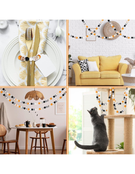 Waydress 200 Perlas de Madera Redondas con Patrón de Gato