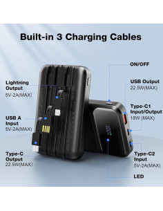 Cargador Portátil WIXLI 10000mAh Carga Rápida PD 22.5W USB-C 2