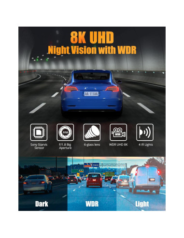 Cámara de tablero delantera y trasera Lensuge 8K/2.5K GPS Wi-Fi