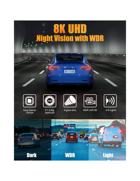 Cámara de tablero delantera y trasera Lensuge 8K/2.5K GPS Wi-Fi