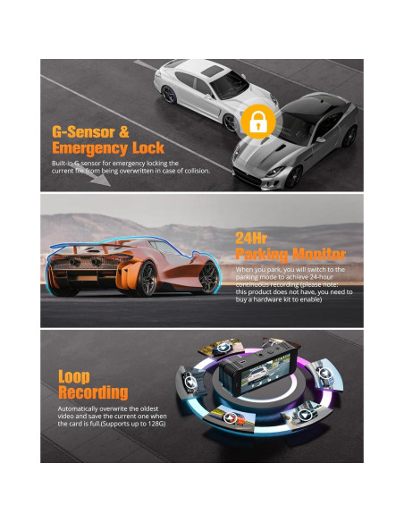 Cámara de tablero delantera y trasera Lensuge 8K/2.5K GPS Wi-Fi