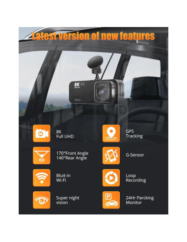 Cámara de tablero delantera y trasera Lensuge 8K/2.5K GPS Wi-Fi