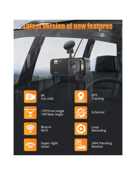 Cámara de tablero delantera y trasera Lensuge 8K/2.5K GPS Wi-Fi