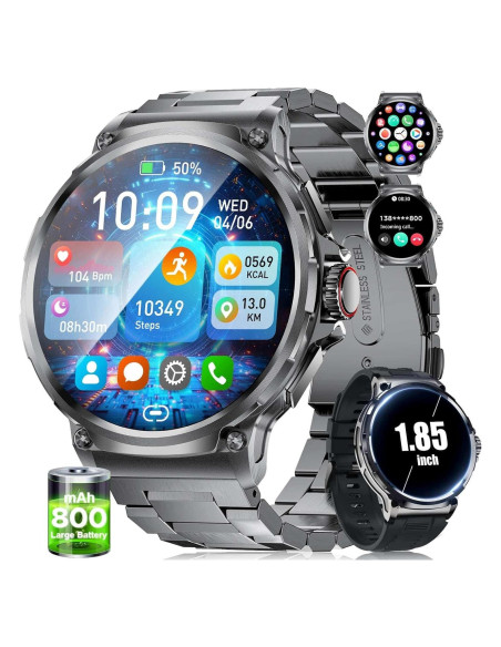 Reloj Inteligente Militar SUNKTA 1.85" HD Bluetooth Negro