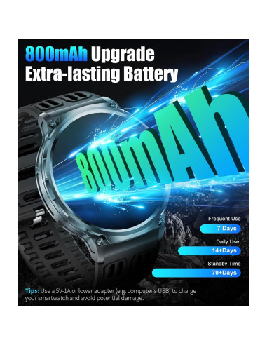 Reloj Inteligente Militar SUNKTA 1.85" HD Bluetooth Negro