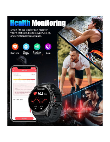 Reloj Inteligente Militar SUNKTA 1.85" HD Bluetooth Negro