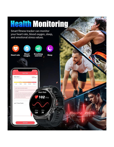 Reloj Inteligente Militar SUNKTA 1.85" HD Bluetooth Negro