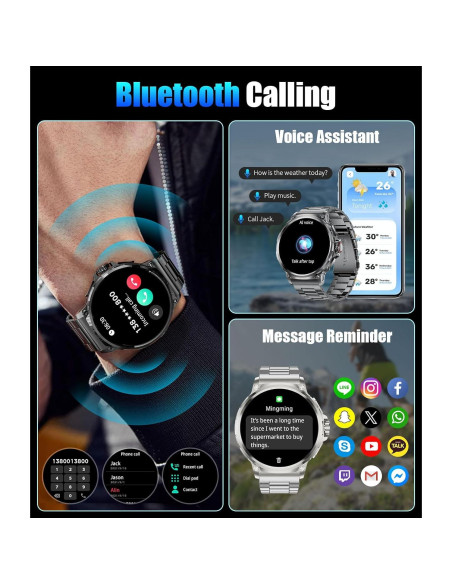 Reloj Inteligente Militar SUNKTA 1.85" HD Bluetooth Negro