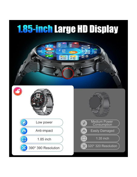 Reloj Inteligente Militar SUNKTA 1.85" HD Bluetooth Negro