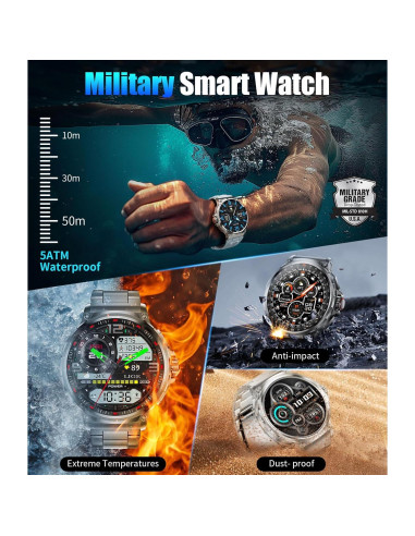 Reloj Inteligente Militar SUNKTA 1.85" HD Bluetooth Negro