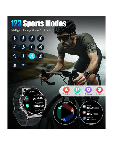 Reloj Inteligente Militar SUNKTA 1.85" HD Bluetooth Negro