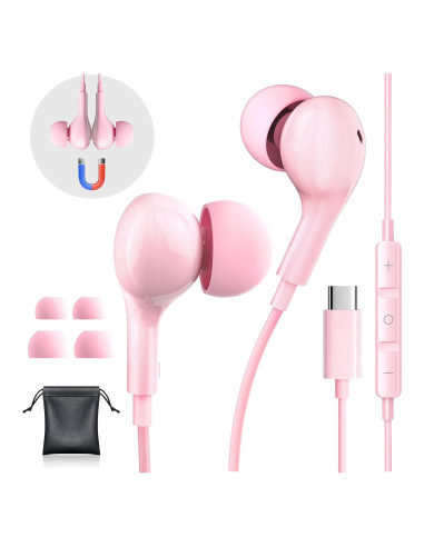 Auriculares USB C Gsangoo Rosa con Micrófono y Control de Volumen