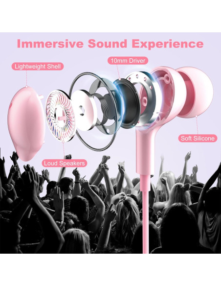 Auriculares USB C Gsangoo Rosa con Micrófono y Control de Volumen