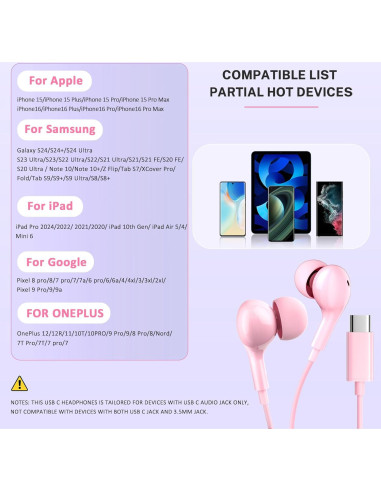 Auriculares USB C Gsangoo Rosa con Micrófono y Control de Volumen