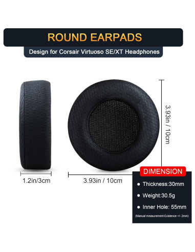 Almohadillas de Repuesto Corsair Virtuoso RGB Wireless SE XT - Tela Premium, Espuma de Memoria 3.3 cm