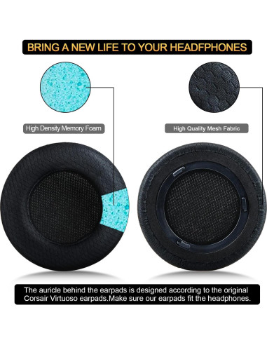 Almohadillas de Repuesto Corsair Virtuoso RGB Wireless SE XT - Tela Premium, Espuma de Memoria 3.3 cm