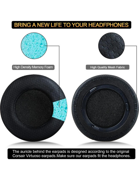 Almohadillas de Repuesto Corsair Virtuoso RGB Wireless SE XT - Tela Premium, Espuma de Memoria 3.3 cm