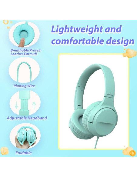 Auriculares USB-C INFURTURE CH3 para Niños 94dB Verde
