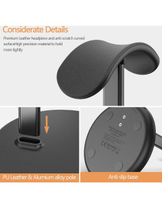 Soporte para Auriculares con Cargador Inalámbrico HiWe 15W 2