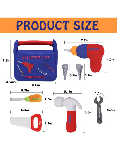 Caja de Herramientas de Peluche Apriciti 10 Piezas Azul