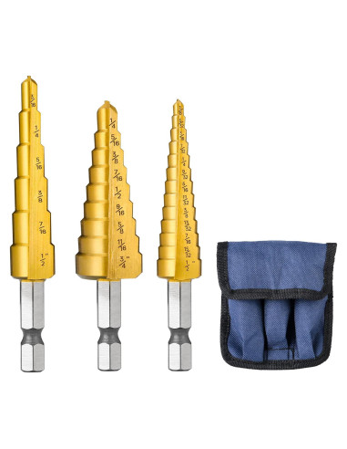 Juego de Brocas Escalonadas HSS Titanio IRONANT 3 Piezas