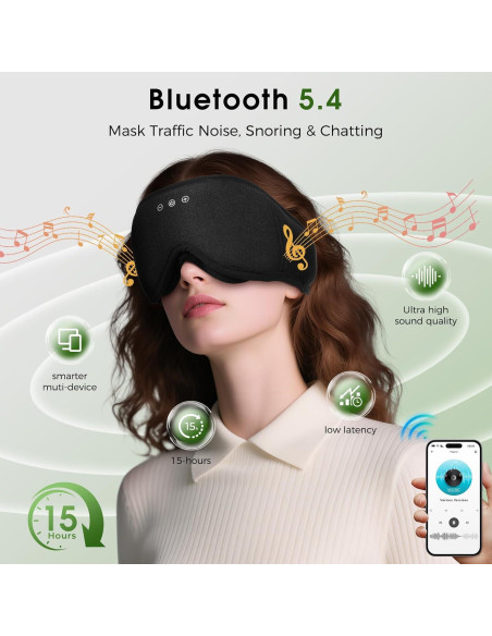 Máscara de Ojos Bluetooth ZHENYEMEI 3D Algodón Bambú Negro