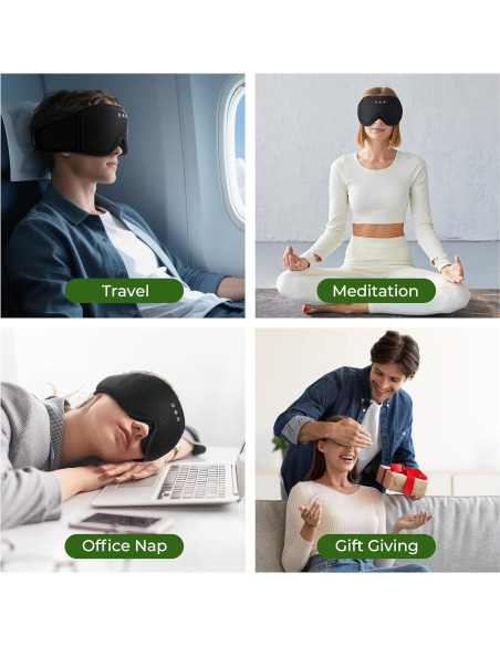 Máscara de Ojos Bluetooth ZHENYEMEI 3D Algodón Bambú Negro