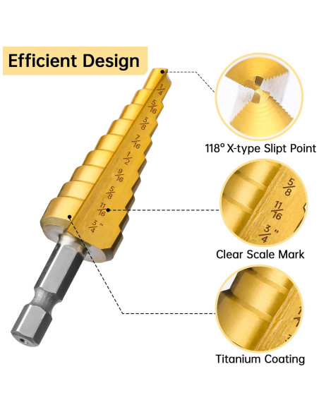Juego de Brocas Escalonadas HSS Titanio IRONANT 3 Piezas