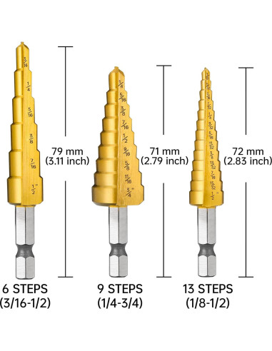 Juego de Brocas Escalonadas HSS Titanio IRONANT 3 Piezas