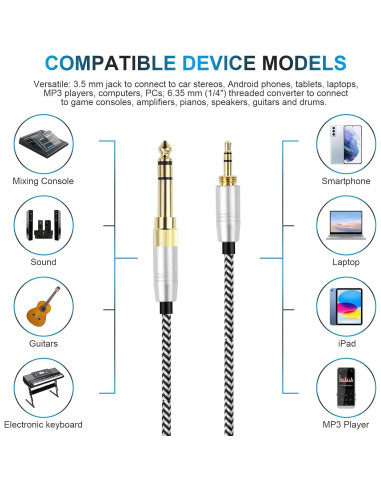 Cable Estéreo 3.5mm Gneinour con Adaptador 6.35mm 1.2m
