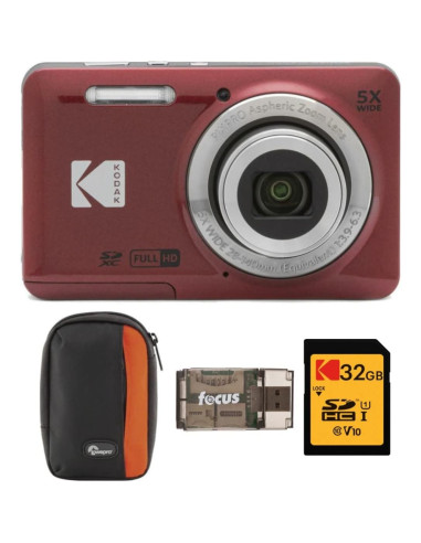 Cámara Digital Kodak PIXPRO FZ55 Rojo + Funda + 32GB + Lector