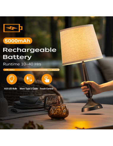 Lámpara de Mesa Inalámbrica PARTPHONER 48.3cm Táctil Recargable