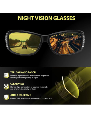 Gafas de Visión Nocturna TJUTR para Mujeres, Lentes Amarillas Polarizadas