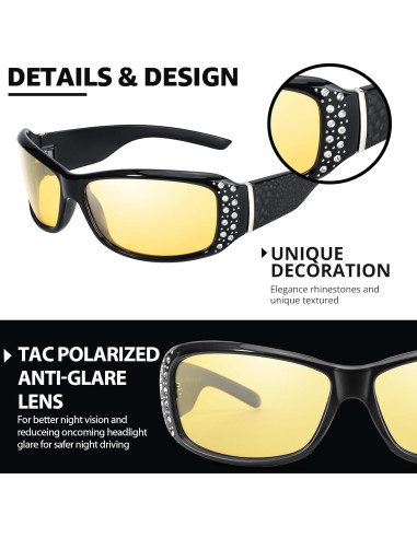 Gafas de Visión Nocturna TJUTR para Mujeres, Lentes Amarillas Polarizadas