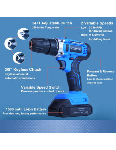 Taladro Atornillador Inalámbrico MYSTNYRX 21V 2 Baterías 26 Accesorios 2