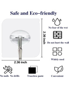 Paquete de 100 Ganchos Adhesivos KAKAMINA 10 kg Transparentes 2