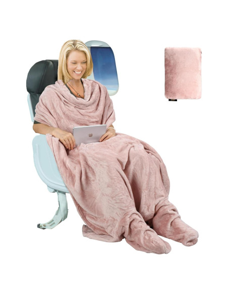 Manta Portátil de Viaje Tirrinia Rosa 127x178 cm con Bolsillo