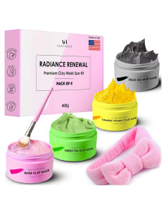 Set de Mascarillas de Arcilla VogueNow 4 Frascos 400g con Diadema y Brocha