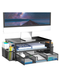 Soporte de Monitor Ergonomico MINDEPOT con Cajón y Sujetapapeles