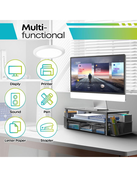 Soporte de Monitor Ergonomico MINDEPOT con Cajón y Sujetapapeles